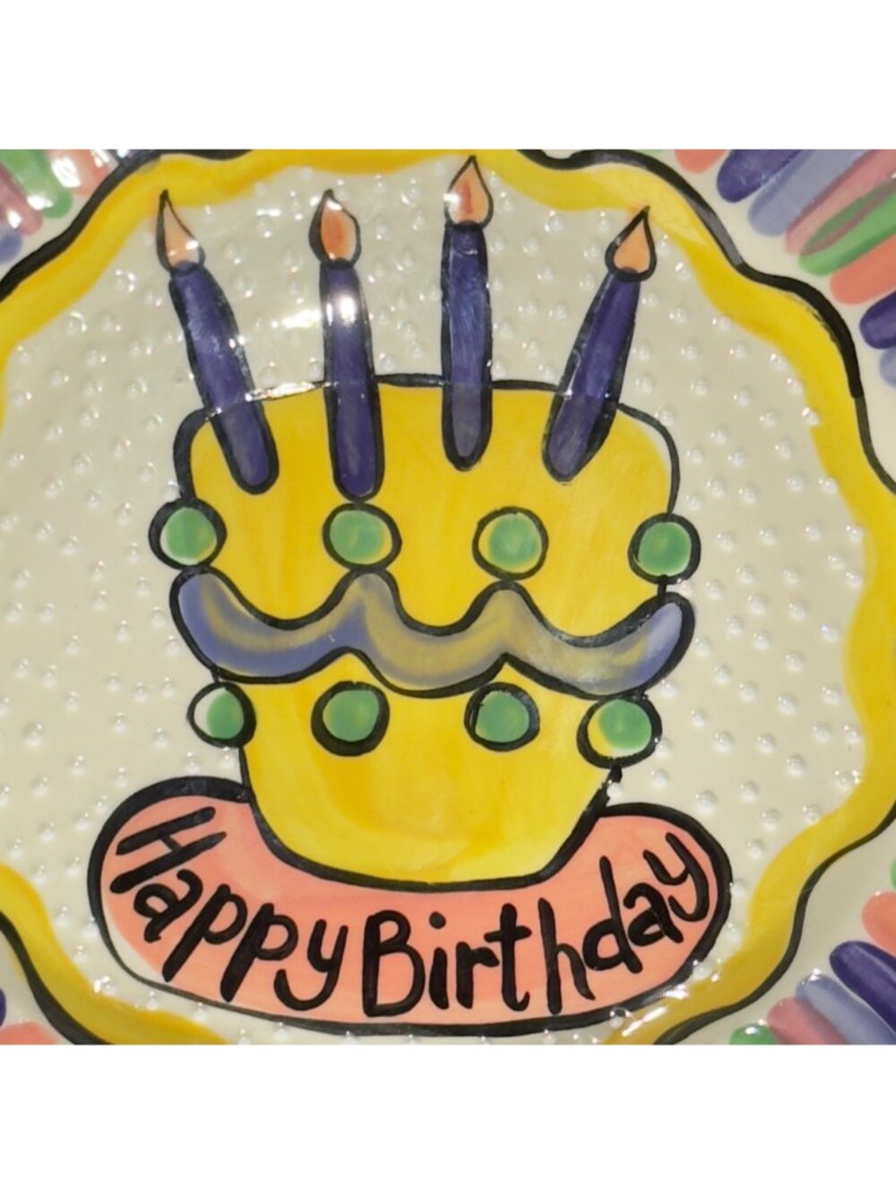 Happy Birthday Plate By Kristi McCartly Hand-Painted Ceramic 12.25" . Multicolor - Picture 8 of 12